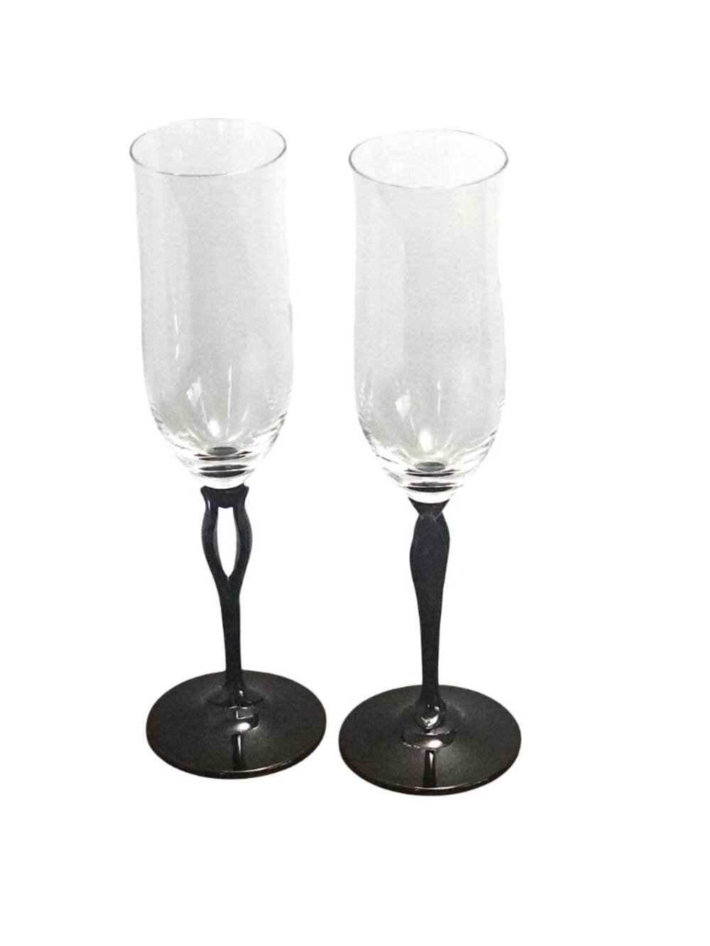 2 Mikasa Tuscan Black Champagne Flutes 9.5" Art Nouveau leaf pierced stem - Picture 9 of 10